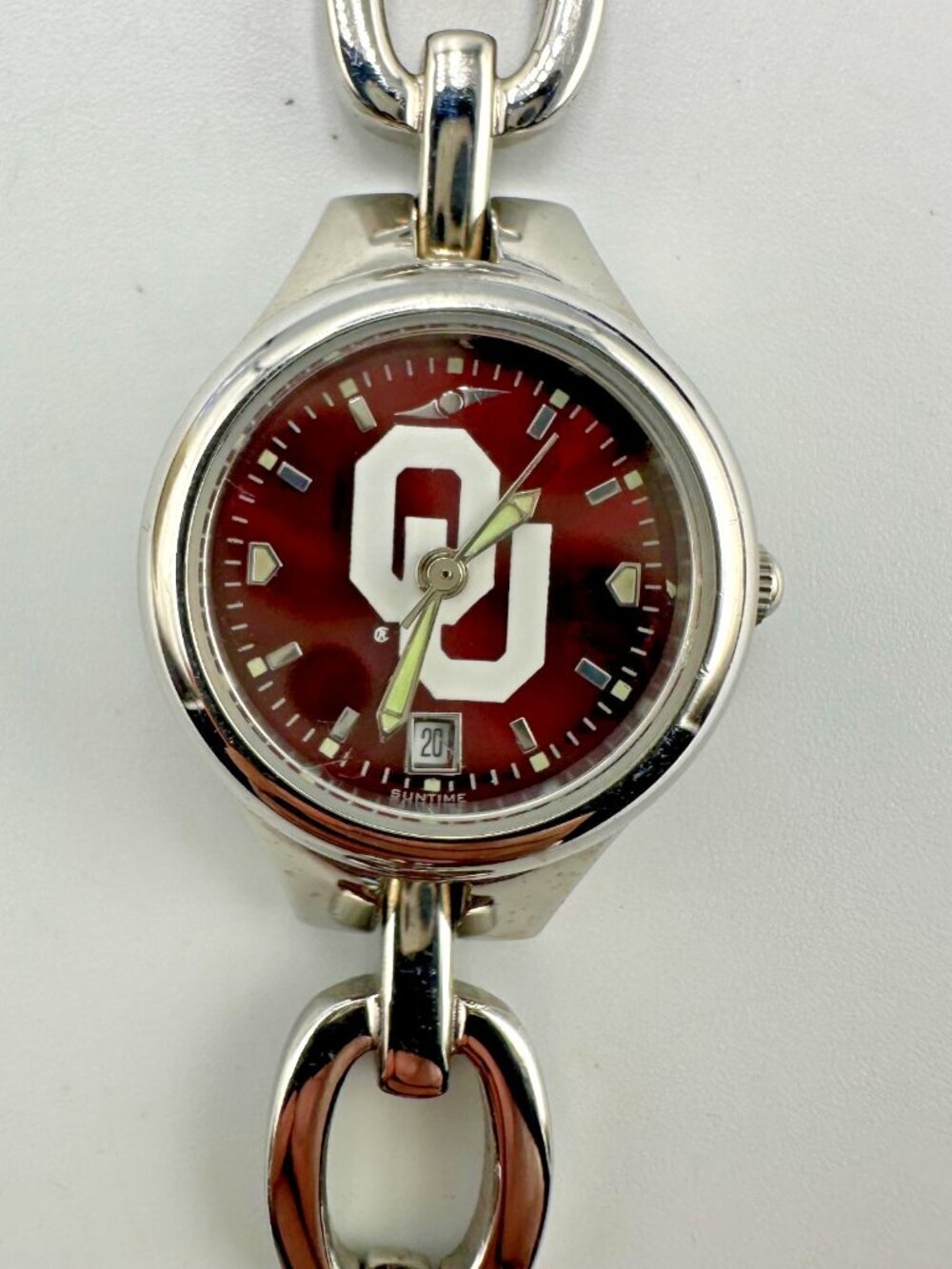 Oklahoma Sooners Watch Women Silver Tone Red Dial Date Window 24MM Dial 6.25"